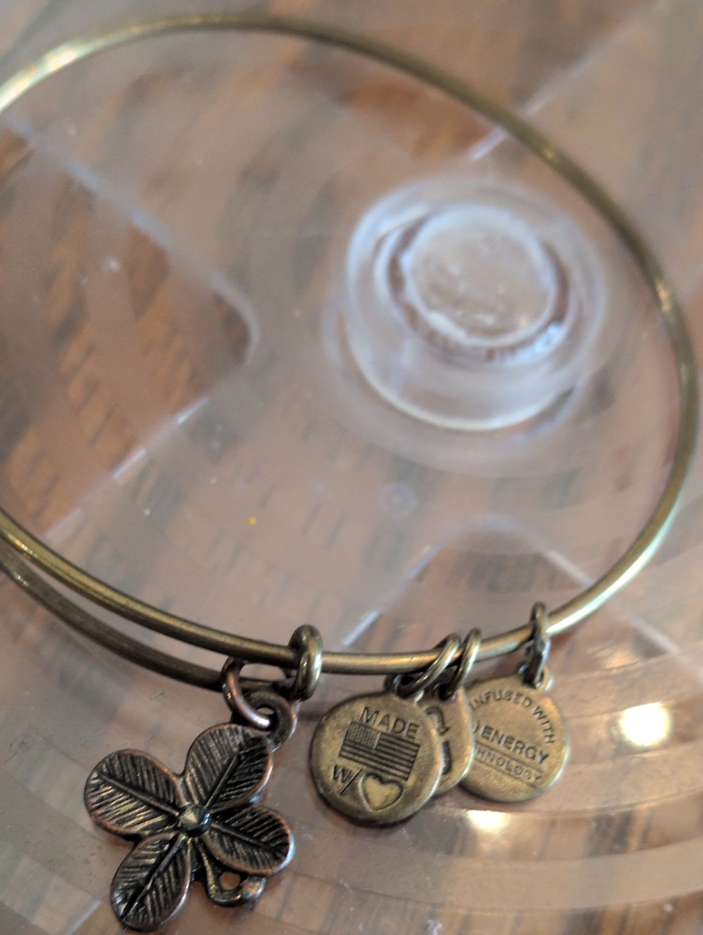 Rare Retired Alex and Ani Four Leaf Clover Bangle Bracelet Antique Gold